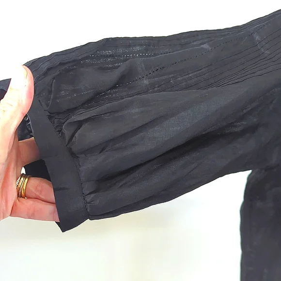 FRAME Cali Lace Popover Blouse Top V neck Black 3/4 sleeve Boho Flowy Fit L - Picture 6 of 14